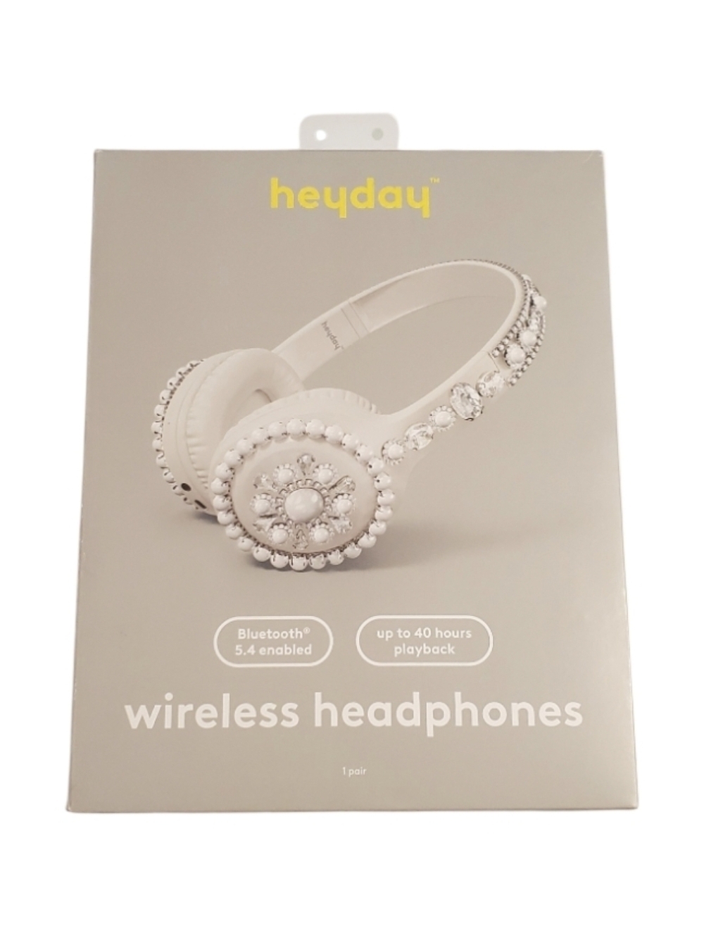 Heyday Cream Bluetooth Wireless Headphones with Pearl & Gem Accents